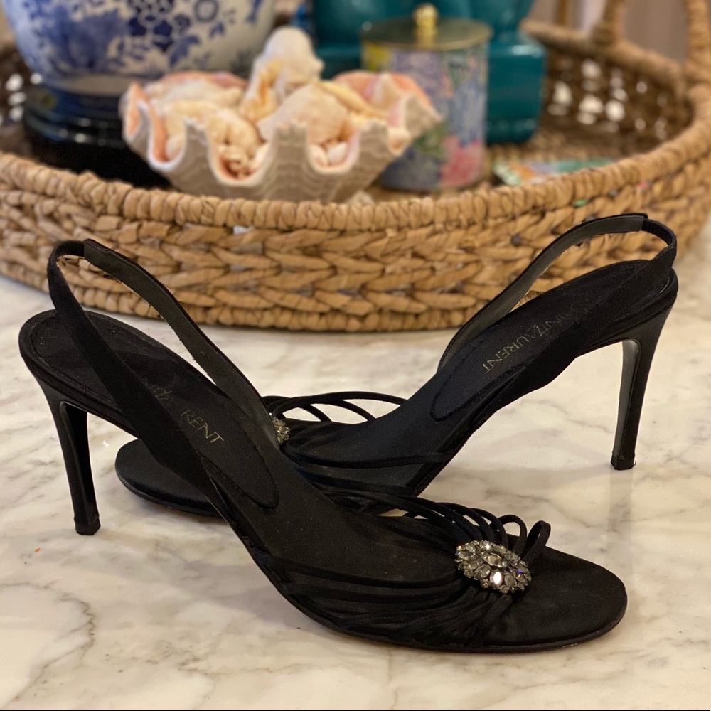 YSL black satin sandals